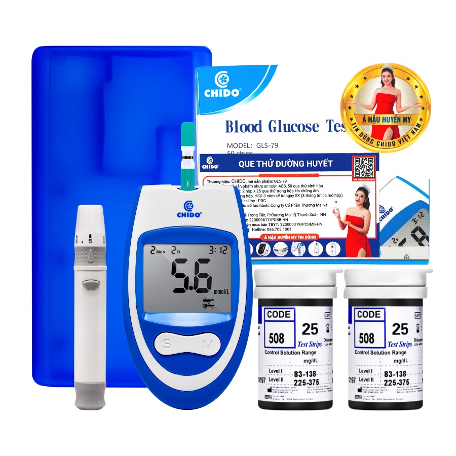 Máy đo đường huyết test thử tiểu đường Chido công nghệ Nhật Bản độ chính xác cao-Hàng chính hãng