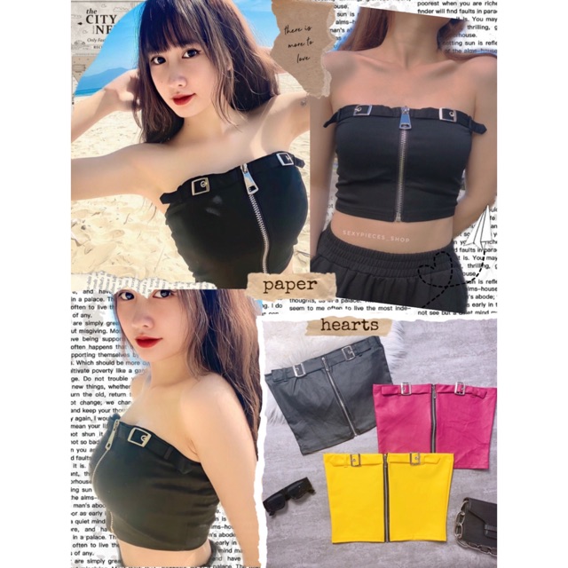 [ảnh thật Áo Croptop Quây Khoá Ngực Style Ulzzang