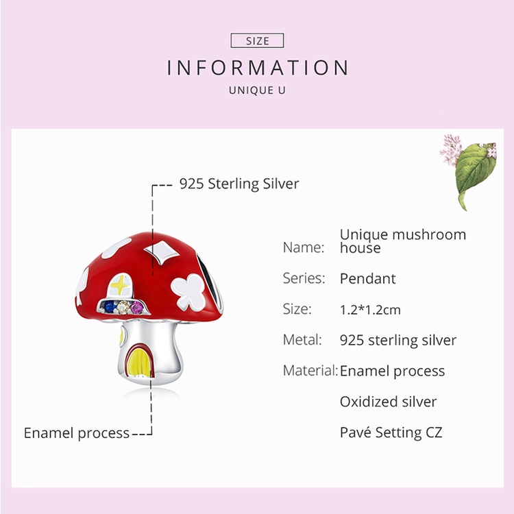 Mặt phụ kiện Bamoer bạc 925 hình ngôi nhà nấm đính đá zircon nhiều màu độc đáo cho nữ