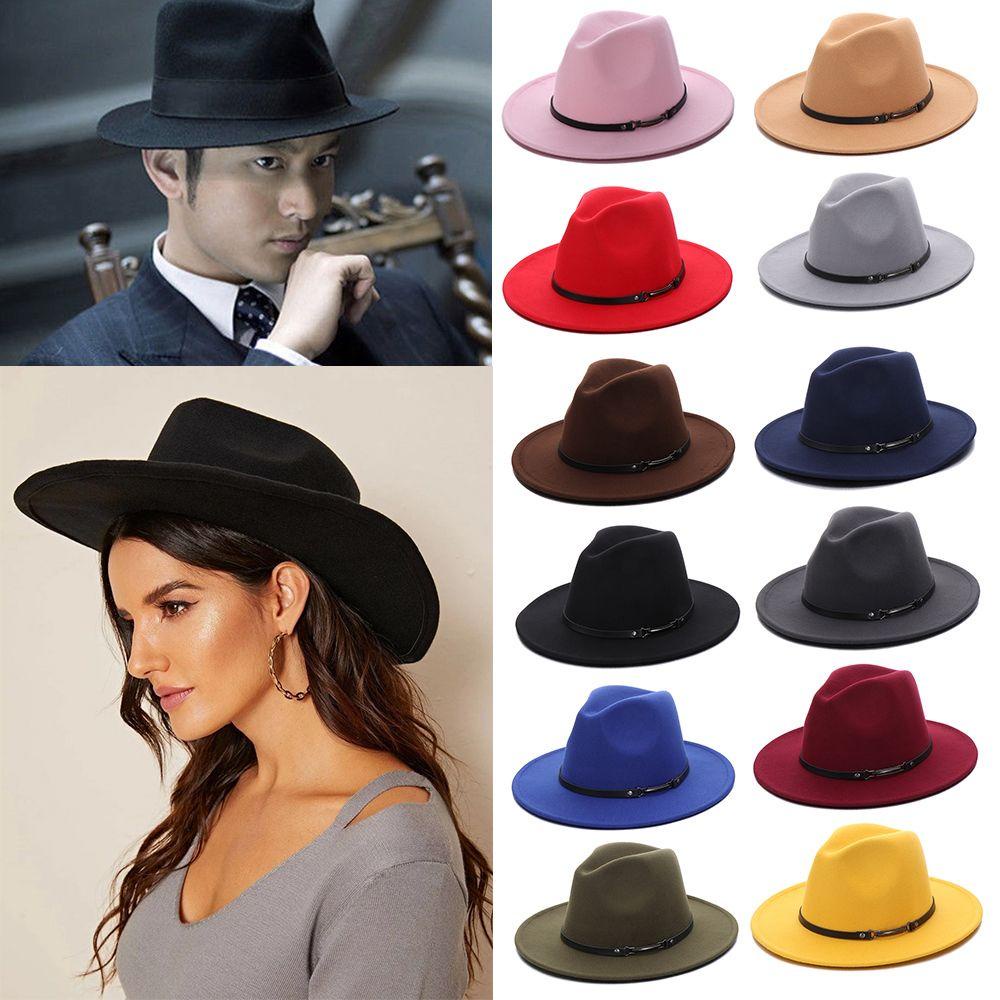 Mũ Fedora Vải Nỉ Vintage Có Khóa Thắt Lưng Thời Trang Thu Đông