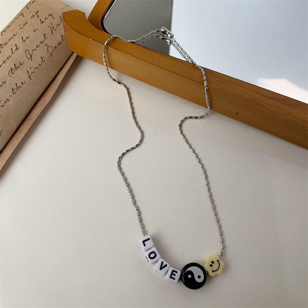 Vòng cổ Chuỗi Hạt Mặt Cười Khắc Chữ VANES1 Phong Cách Harajuku Đơn Giản Sáng Tạo Dành Cho Nữ