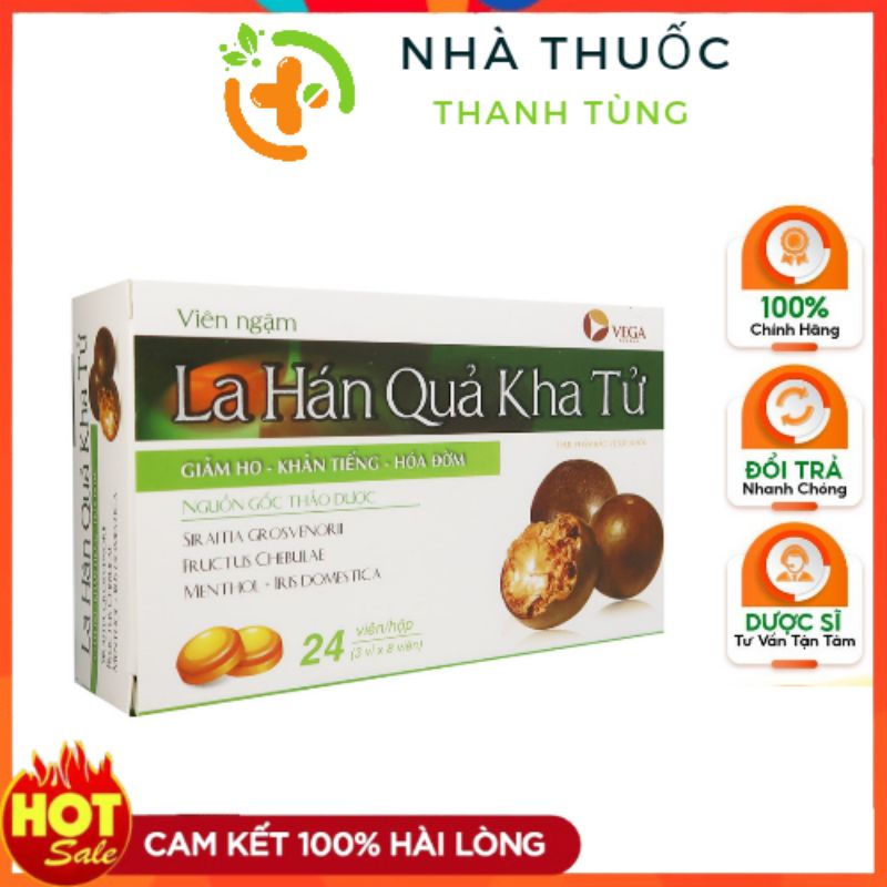 Viên ngậm La Hán Quả Kha tử - Giúp giảm ho , bổ phổi / hộp 24 viên