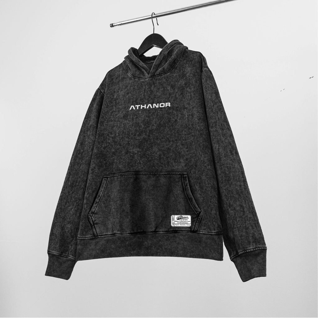 Áo hoodie wash ATHANOR chất nỉ chân cua 100%cotton premium mẫu in logo nổi basic màu loang xám