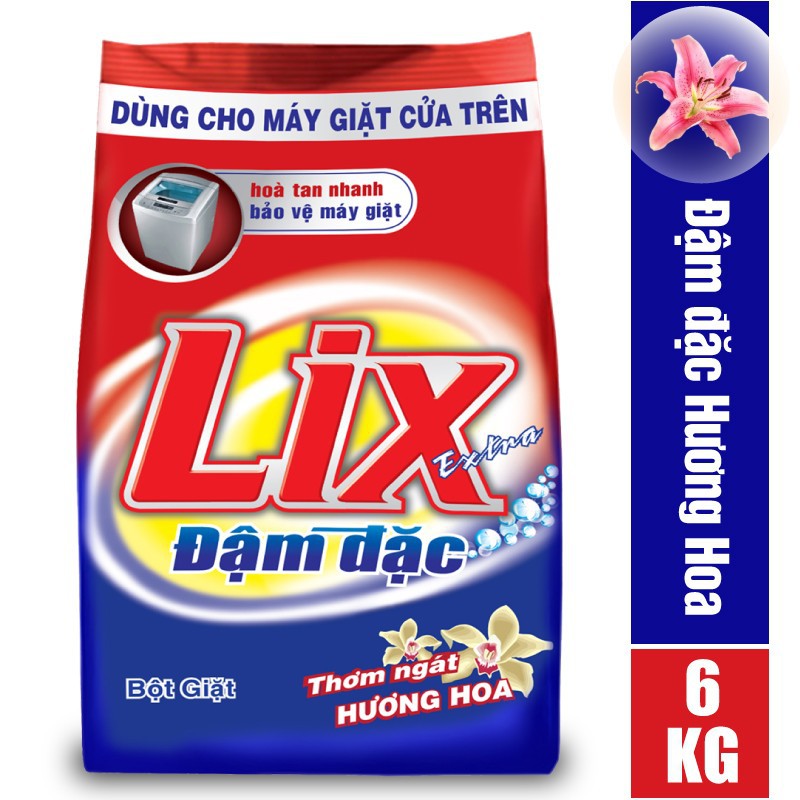 Bột Giặt LIX Extra Đậm Đặc 6Kg ED036 - Dùng Cho Máy Giặt Cửa Trên, Tẩy Sạch Vết Bẩn Mạnh Gấp 2 Lần