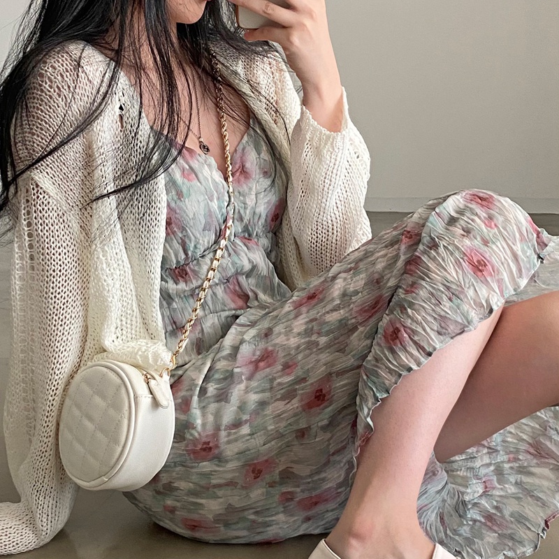 Áo khoác cardigan dệt kim SUXI tay dài dáng rộng màu sắc trơn phong cách hàn quốc thời trang mùa hè dành cho nữ