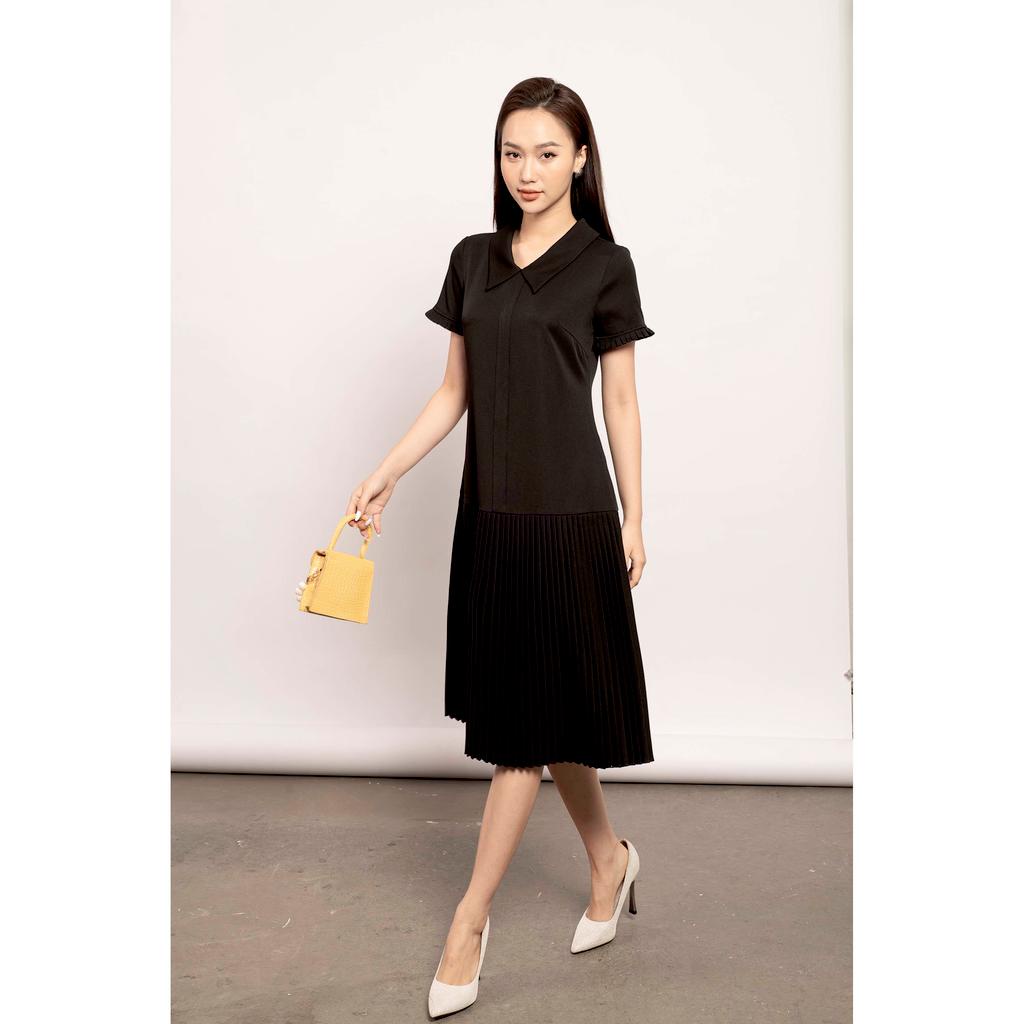 Đầm xuông, dập ly gấu, cổ bẻ, tay phối bèo MMOutfit M-DA071121355