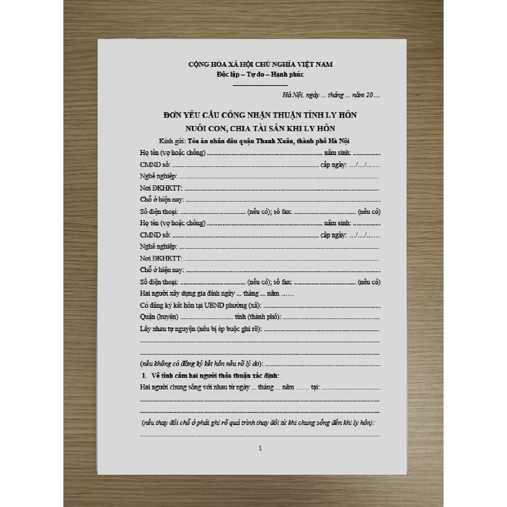 ♨▲Mẫu đơn ly hôn thuận tình của Tòa án quận Thanh Xuân+bản hướng dẫn chuẩn bị hồ sơ, nộp sơ đến