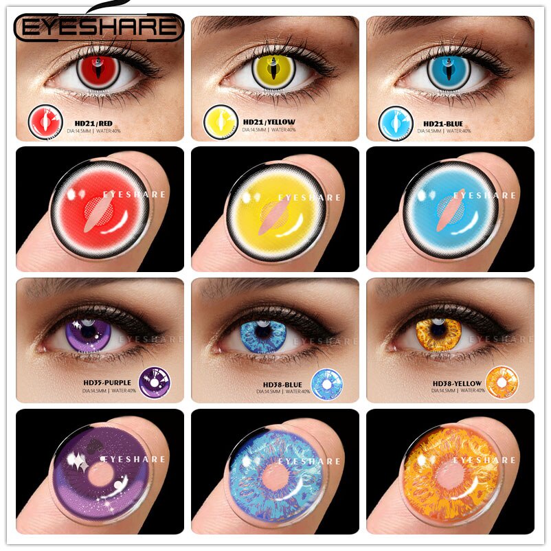 EYESHARE [Hàng mới về] Cặp kính áp tròng mềm nhiều màu sắc dùng hóa trang halloween