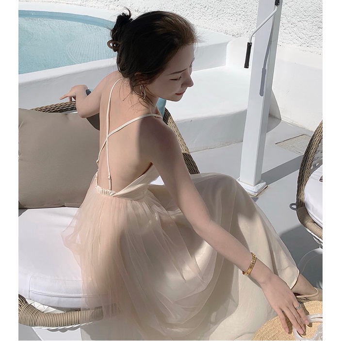 𝑹𝒖𝒃𝒚 𝑫𝒓𝒆𝒔𝒔 | Đầm Đi Biển 2 Dây Dáng Dài Khoét Lưng Chất Voan 2 Lớp Tiểu Thư Sang Chảnh, Đầm Maxi Đi Biển Tiểu Thư