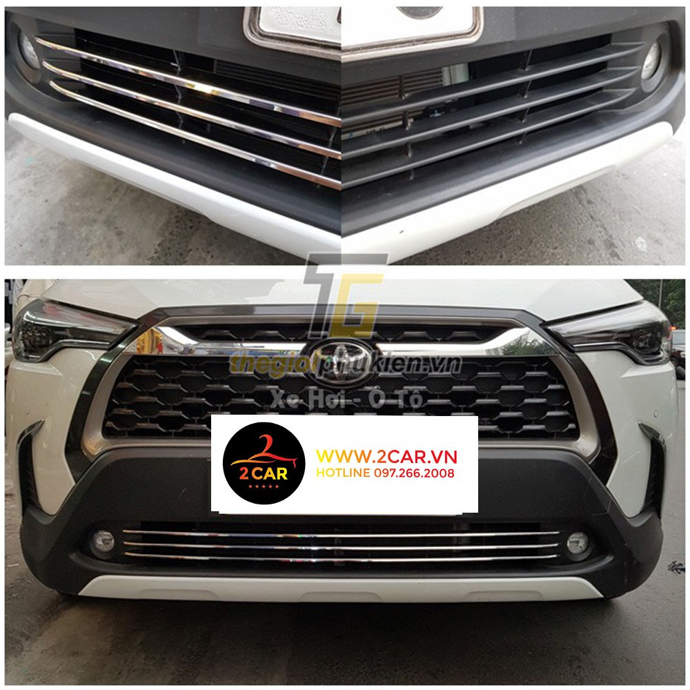 Ốp mặt Ca Lăng, calang dưới xe Toyota Cross 2020, 2021, 2022, 2023– 3 thanh Bên dưới biển số- ốp lưới tản nhiệt