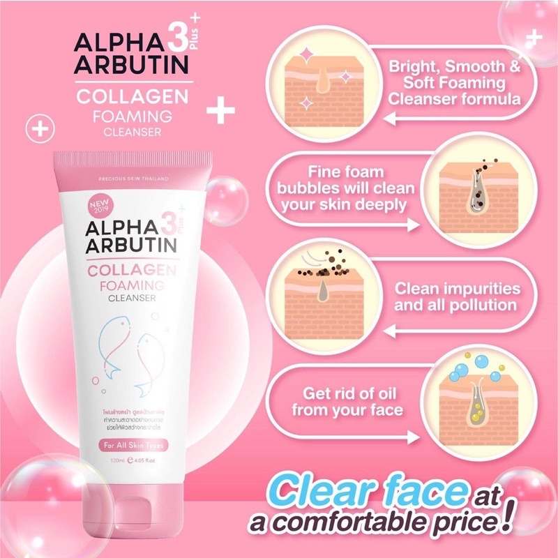 Sữa rửa mặt trắng Da Alpha Arbutin Lollagen Foaming Cleanser Thái Lan 100ml