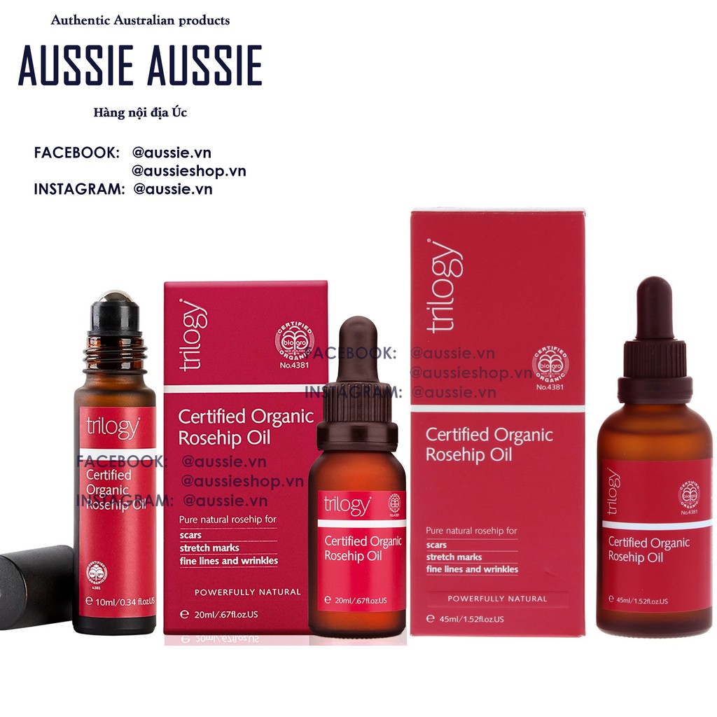 Tinh dầu/ Thanh lăn nụ tầm xuân hữu cơ Úc Trilogy Certified Organic Rosehip Oil 10ml 20ml 45ml aussie.vn