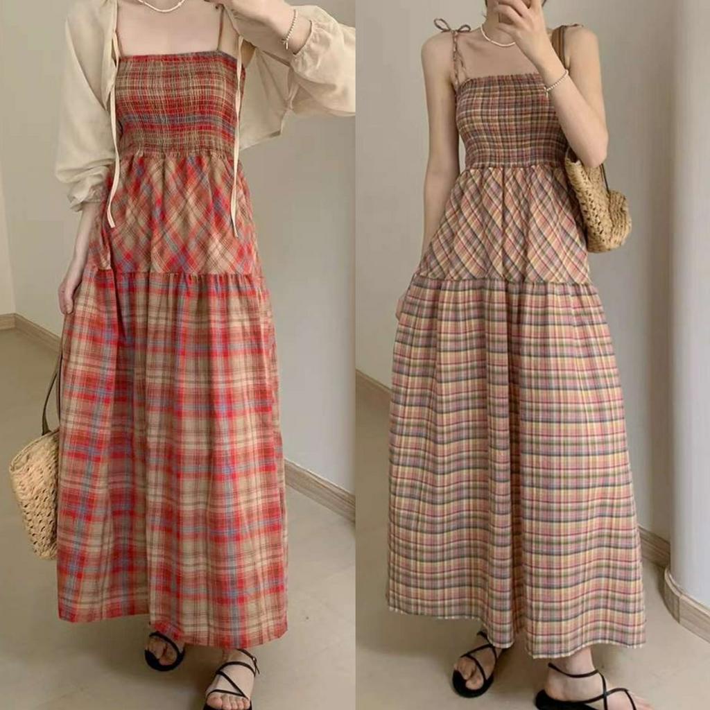 Váy kẻ 2 dây bo ngực dáng dài hottrend - 247store.vn - Vayke1959