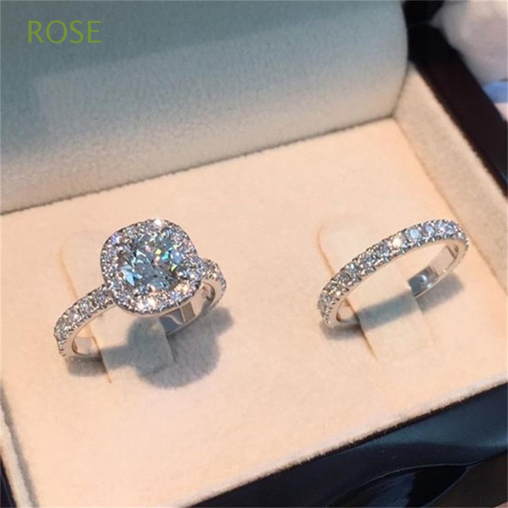 Set nhẫn đính đá Sapphire trắng quà tặng dịp lễ Valentine/đám cưới