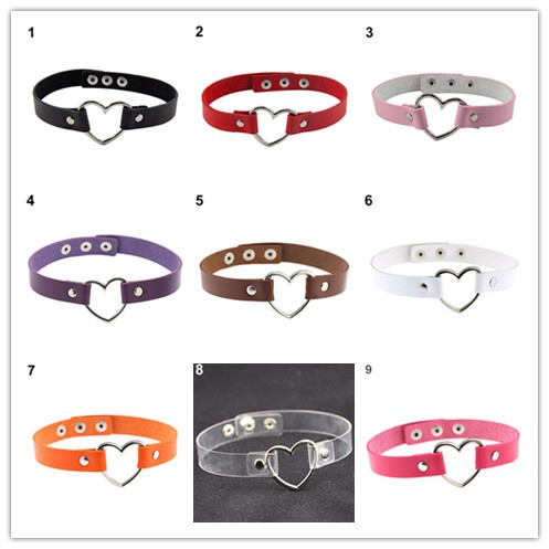 Vòng cổ choker da nhân tạo mặt trái tim kim loại phong cách Gothic trẻ trung cá tính dành cho nữ