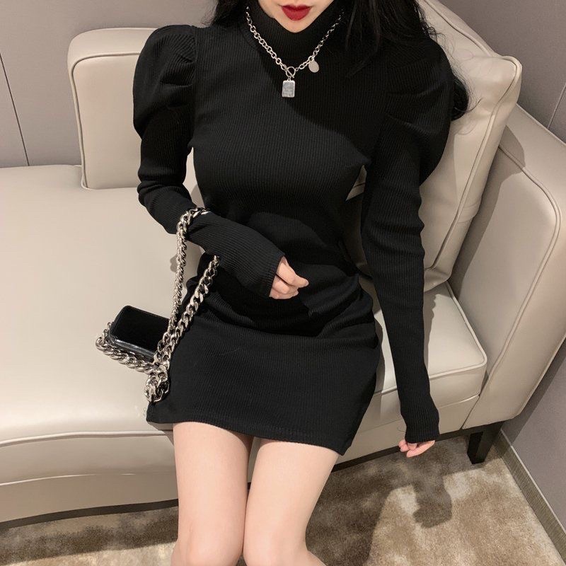 Váy body len gân tay bồng tiểu thơ siêu xinh