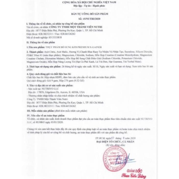 Sample dùng thử.Tăng Cân Tăng Cơ Bắp Hồi Phục Cơ KFD NUTRITION PREMIUM X-GAINER