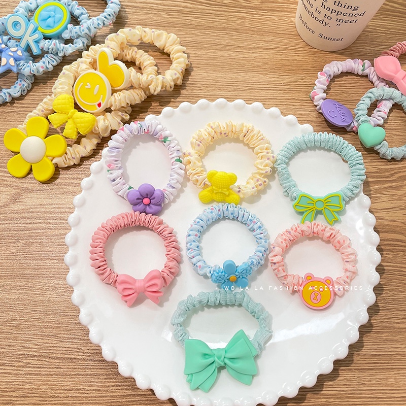 Set 5 Dây Buộc Tóc Cao Su Co Giãn Họa Tiết Hoạt Hình Đáng Yêu Phong Cách Hàn Quốc