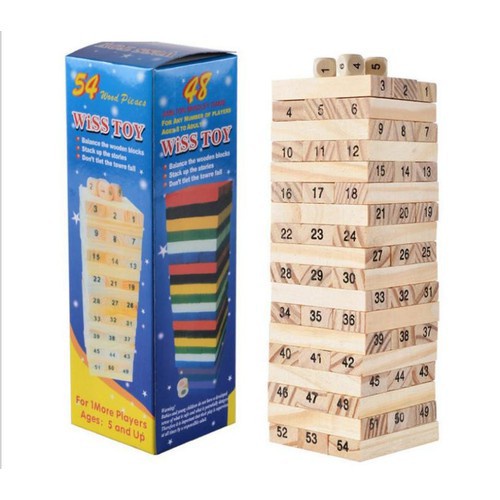 Bộ đồ chơi rút gỗ, trò chơi rút gỗ Wood Toys, kèm 4 xúc xắc chất liệu cao cấp, 54 thanh size lớn - Soleil Home