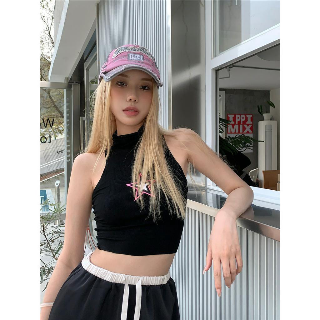 qkoole Áo Hai Dây Cổ Cao Họa Tiết Ngôi Sao Thời Trang Mùa Hè Cho Nữ