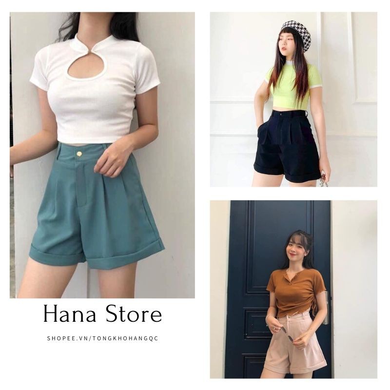 Quần Short Nữ Gập Gấu ❤️ Quần đùi trơn nữ 5 màu trơn ĐEN | BE | TRẮNG | TÍM | XANH - Quần cạp khuy ❤️