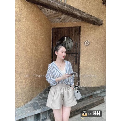 Áo sơ mi kẻ sọc xanh dài tay unisex