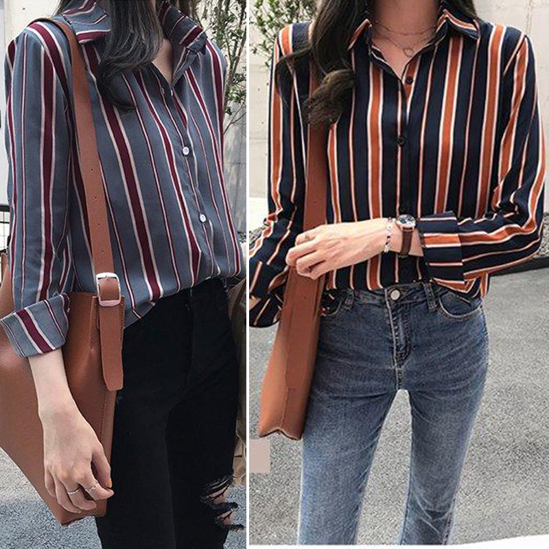 Áo Sơ Mi Tay Dài Kẻ Sọc Thời Trang Công Sở Dành Cho Nữ