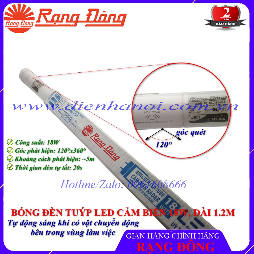 Bóng đèn tuýp LED cảm biến Rạng Đông T8 18W 1.2m cao cấp