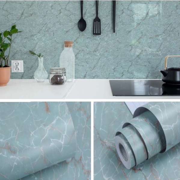 Decal giấy dán tường ĐÁ XANH VÂN HỒNG khổ 45cm keo sẵn