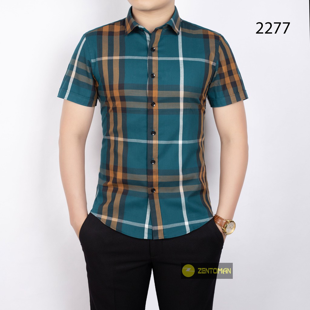[HQFA88- mã giảm 20k] ZENTOMAN - Áo sơ mi nam ngắn tay họa tiết kẻ BBR công sở mềm mịn thoáng mát form rộng size 2XL | BigBuy360 - bigbuy360.vn