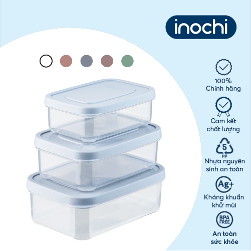 Bộ 3 hộp thực phẩm chữ nhật Inochi - Hokkaido (Bộ 500/1000/2000ml và bộ 750/1500/2500ml, nhiều màu)