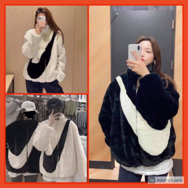 Áo khoác Lông Hoạ Tiết Hình Vảy Cổ Cao🌺[ FREESHIP] Áo khoác khoá kéo from rộng phối màu đen trắng Ullzang | BigBuy360 - bigbuy360.vn