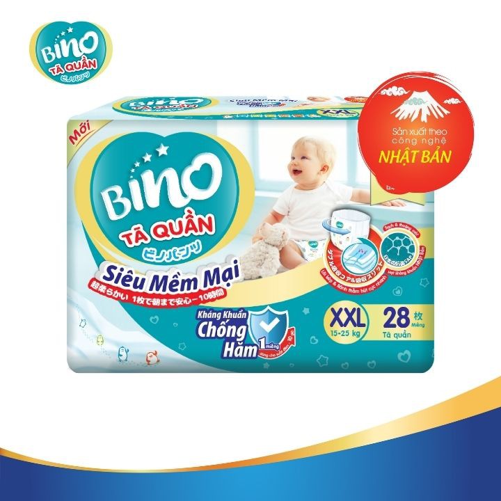 [Mã BMBAU50 giảm 7% đơn 99K] Tã quần Bino XXL28 (15-25kg) - Công nghệ Nhật Bản kháng khuẩn