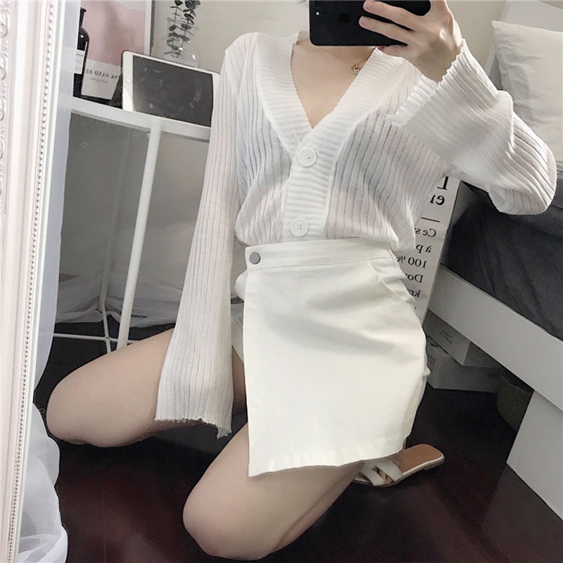 Quần đùi giả váy IELGY dáng chữ A lưng cao vải cotton phong cách Hàn Quốc thời trang dành cho nữ