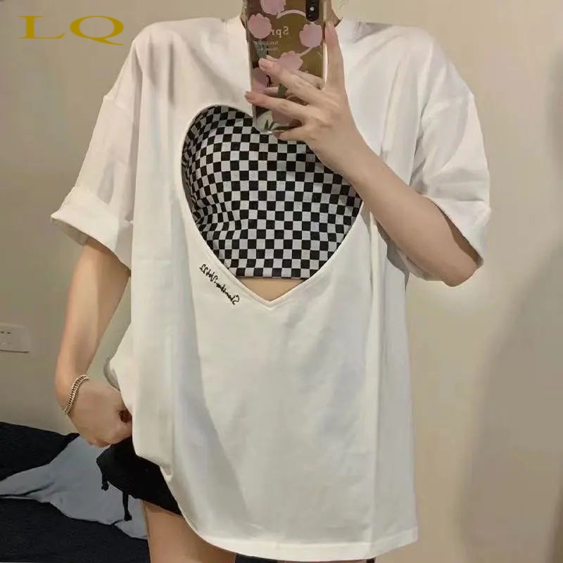 Set Áo Thun Tay Ngắn Khoét Lỗ Trái Tim + Áo Yếm Hai Dây Phong Cách Hàn Quốc Thời Trang Mùa Hè 2023 Cho Nữ