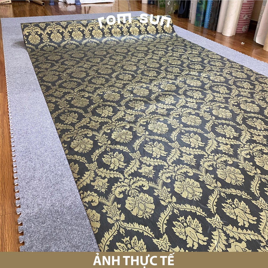 Giấy dán tường phòng ngủ khổ 60cm 1m2 hoa văn 3D, Decal miếng dán tường trang trí nhà cửa vàng đen vintage