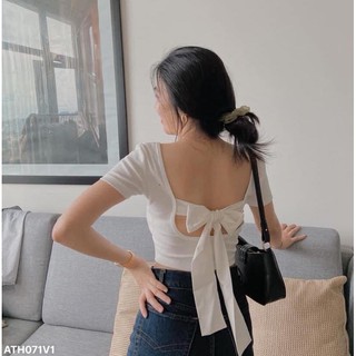 Áo croptop thun gân thắc nơ lưng A2