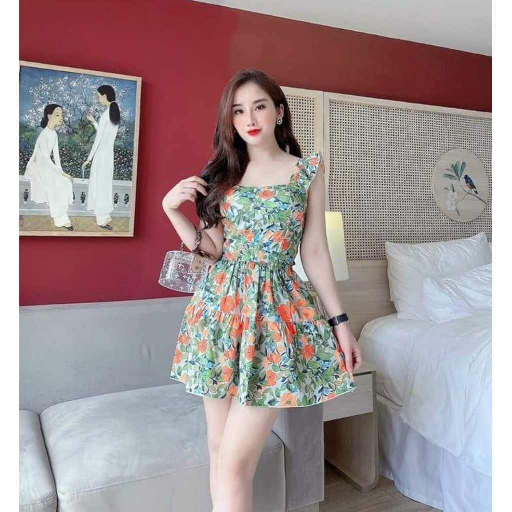 [Mẫu Mới] Sét Áo Hoa Cài Nút Thật Phối Váy Có Lót Trong Thời Trang Nữ Sam Closet Free Size 40-55kg