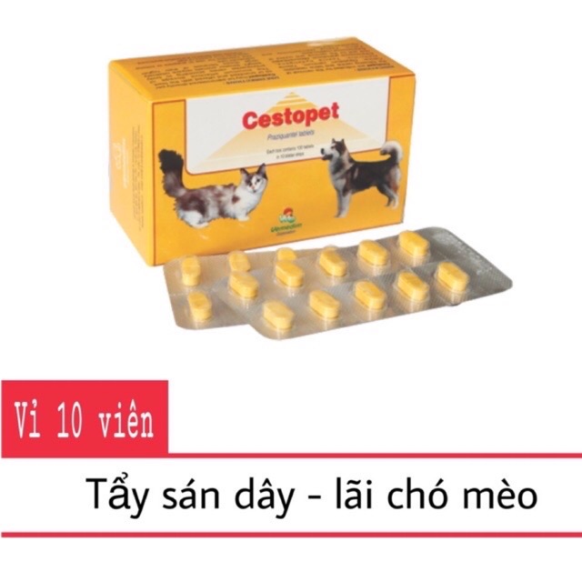 Cétopet tẩy sán, lãi cho chó mèo vỉ 10 viên