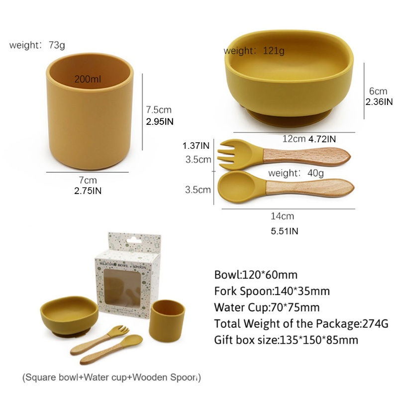 Bộ 4 Dụng Cụ Tập Ăn Gồm Muỗng / Nĩa / Cốc Hút Chất Liệu Silicone Cho Bé Sơ Sinh
