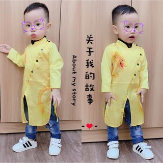 Áo dài phi lụa cao cấp in hình rồng cho bé