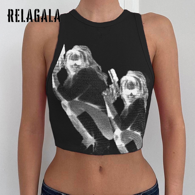 Relagala Áo Tank Top In Họa Tiết Tương Phản Thời Trang Đường Phố Cho Nữ