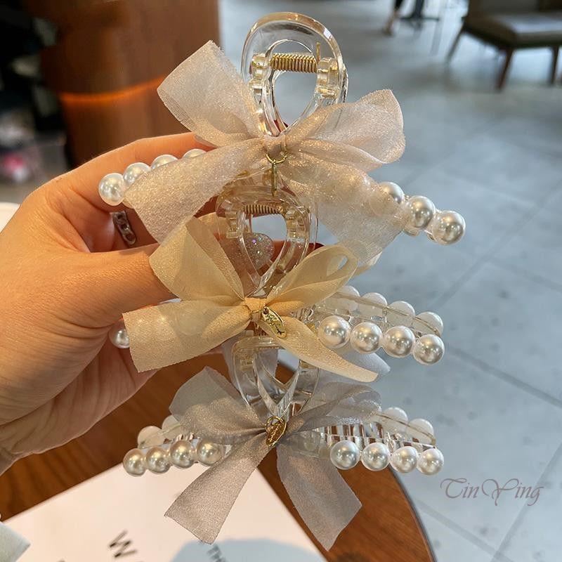 GETNOIVAS Kẹp tóc càng cua 11.1cm bằng acrylic dày đính nơ duyên dáng cho nữ