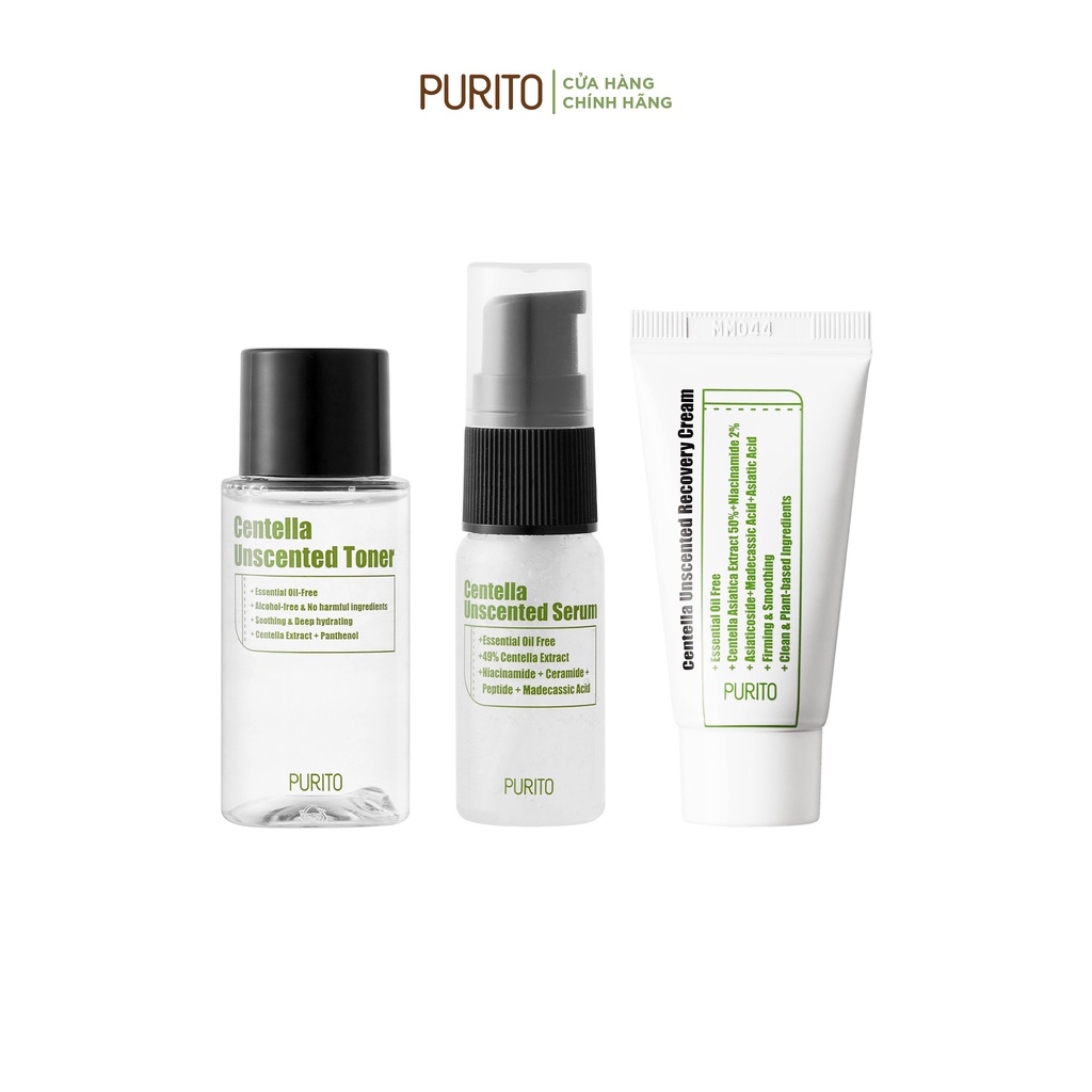 Bộ dưỡng da PURITO Centella Unscented Mini Kit 30ml+15ml+12ml