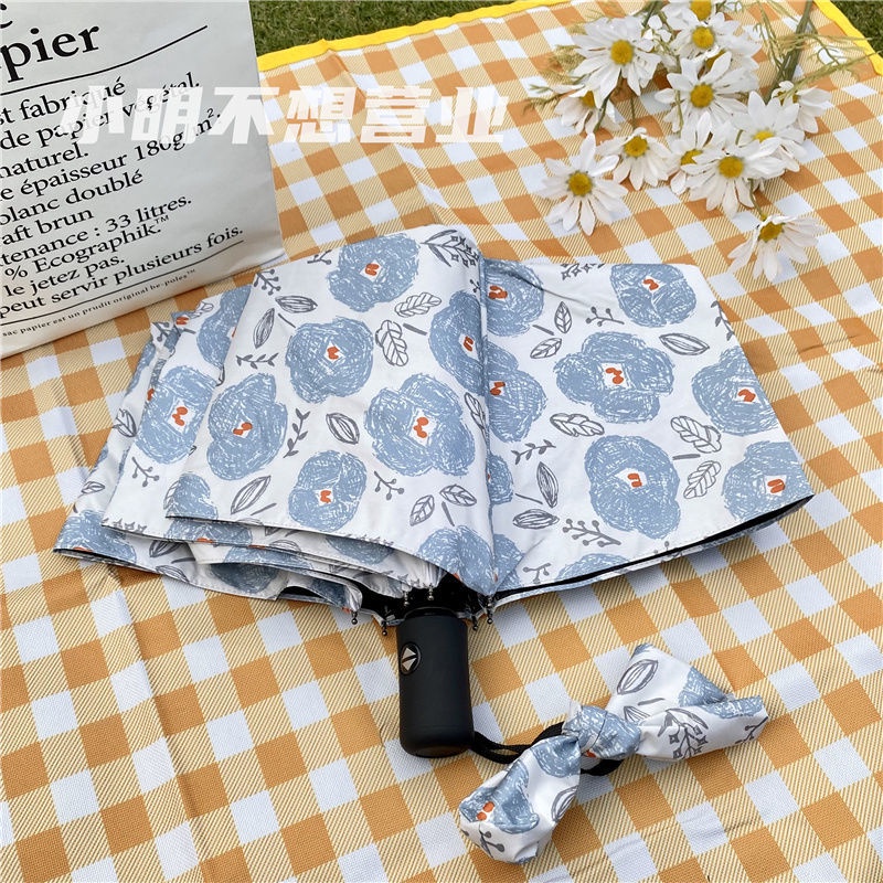 Ô Dù Chống Tia UV In Hình Mưa Siêu Nhẹ Có Túi Đựng Màu Đen Phong Cách Nhật Hàn Độc Đáo Tiện Dụng