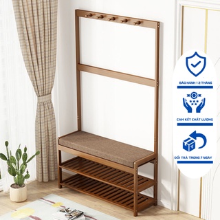 Kệ để giày dép kèm đôn ngồi nghỉ, móc treo đồ bằng gỗ tre chống ẩm, tiện lợi siêu bền thân thiện với môi trường 90x158cm