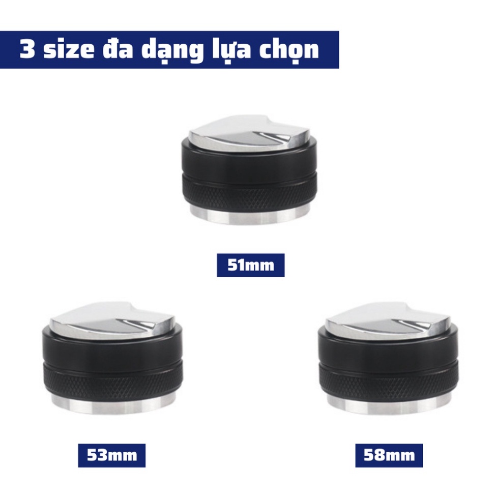 Tay nén Tamper OCD 58mm dụng cụ nén cà phê 3 lưỡi pha Espresso cafe Arabica Inox cao cấp đường kính 51-53-58mm