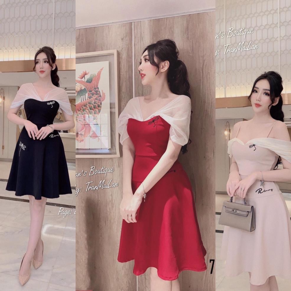 Đầm Phối Voan,Thêu Chuồn Chuồn Cực Xinh 75636