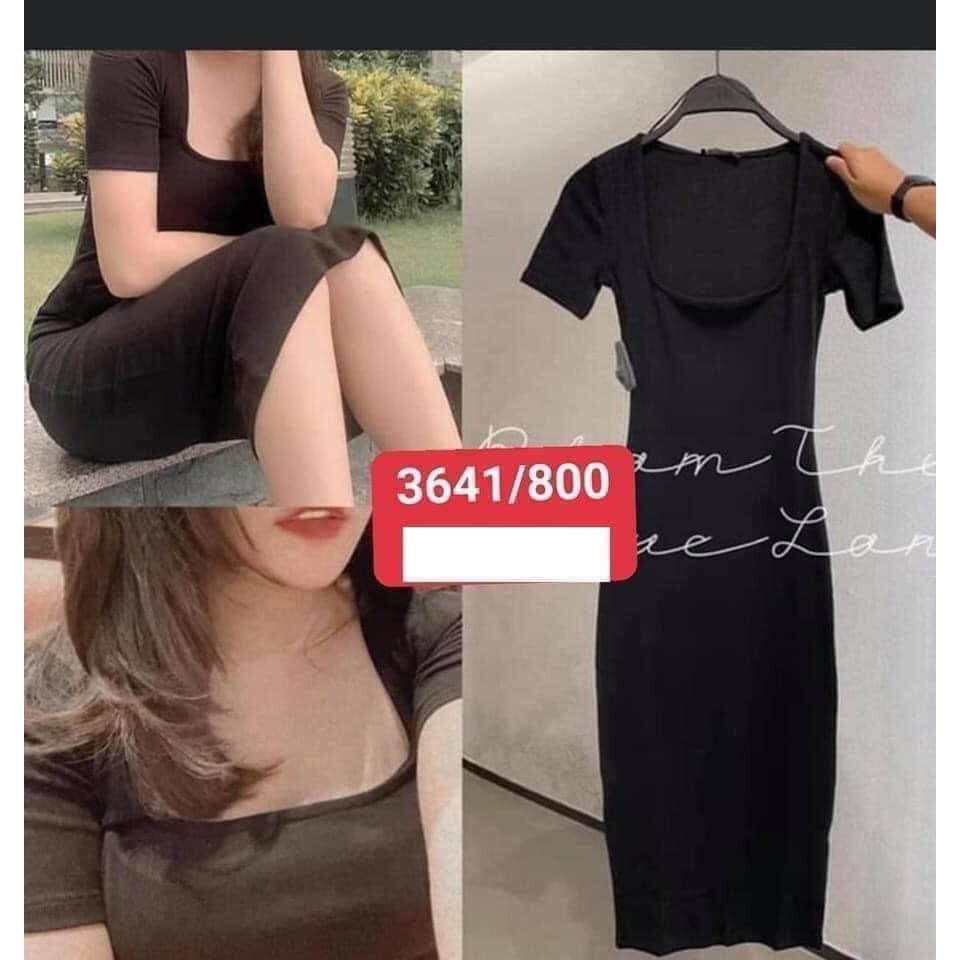Váy thun body 03 màu cổ vuông - chất thun cotton thoải mái