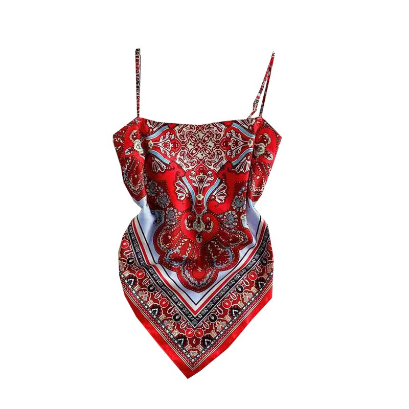 (Sẵn tất cả) Áo yếm cột nơ lưng, họa tiết khăn vuông thổ cẩm siêu xinh. Loại 1 lớp vải lụa mỏng, may viền | BigBuy360 - bigbuy360.vn